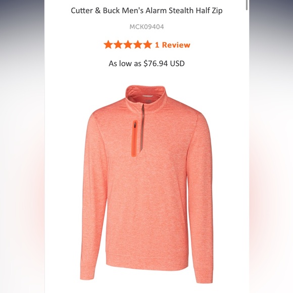 NWT Cutter & Buck Orange Long Sleeve Pullover XL - Picture 6 of 8